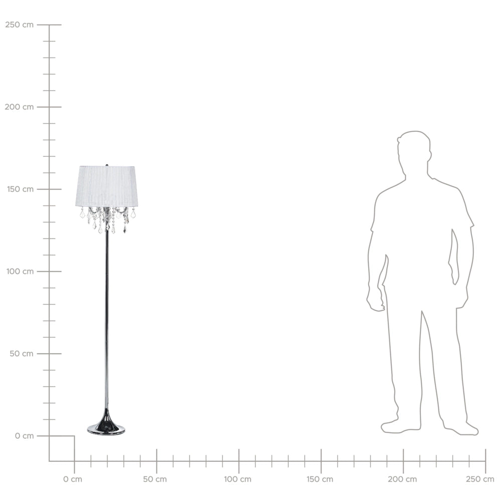 Lampada da terra in policotone bianco 165 cm con paralume a tamburo e perline di cristallo