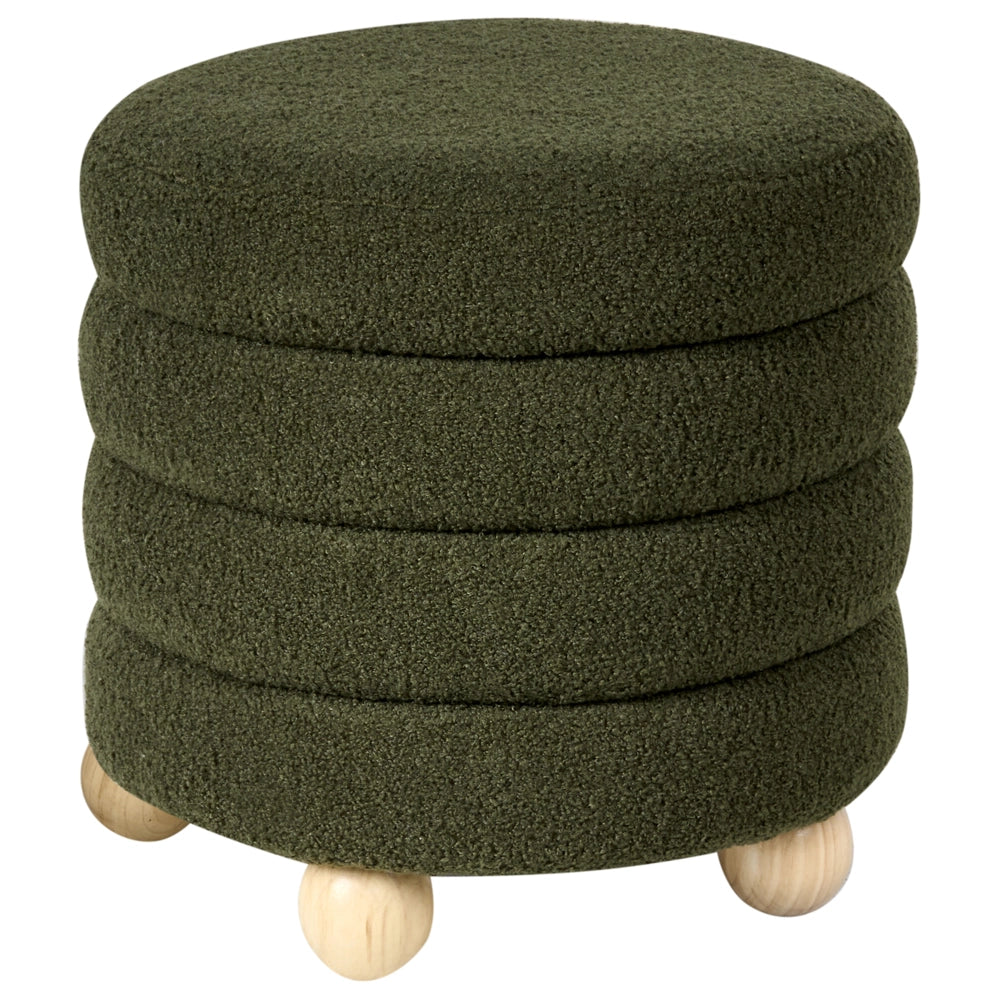 Pouf Verde Boucle Tappezzeria Gambe in legno di pino Poggiapiedi Accessori per la casa Soggiorno