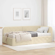 Cornice del letto ad angolo Crema 90 x 190 cm Tessuto