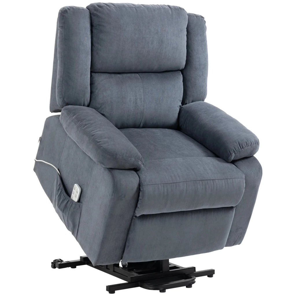 Poltrona relax elettrica con funzione alzapersona e reclinazione, tessuto effetto velluto grigio, 91/92x93x105 cm