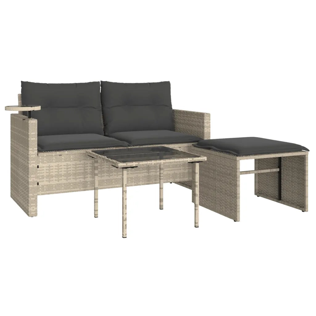 Set Divano da Giardino 3pz | Set Salotto da Giardino con Cuscini Grigio Chiaro Polyrattan