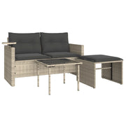 Set Divano da Giardino 3pz | Set Salotto da Giardino con Cuscini Grigio Chiaro Polyrattan