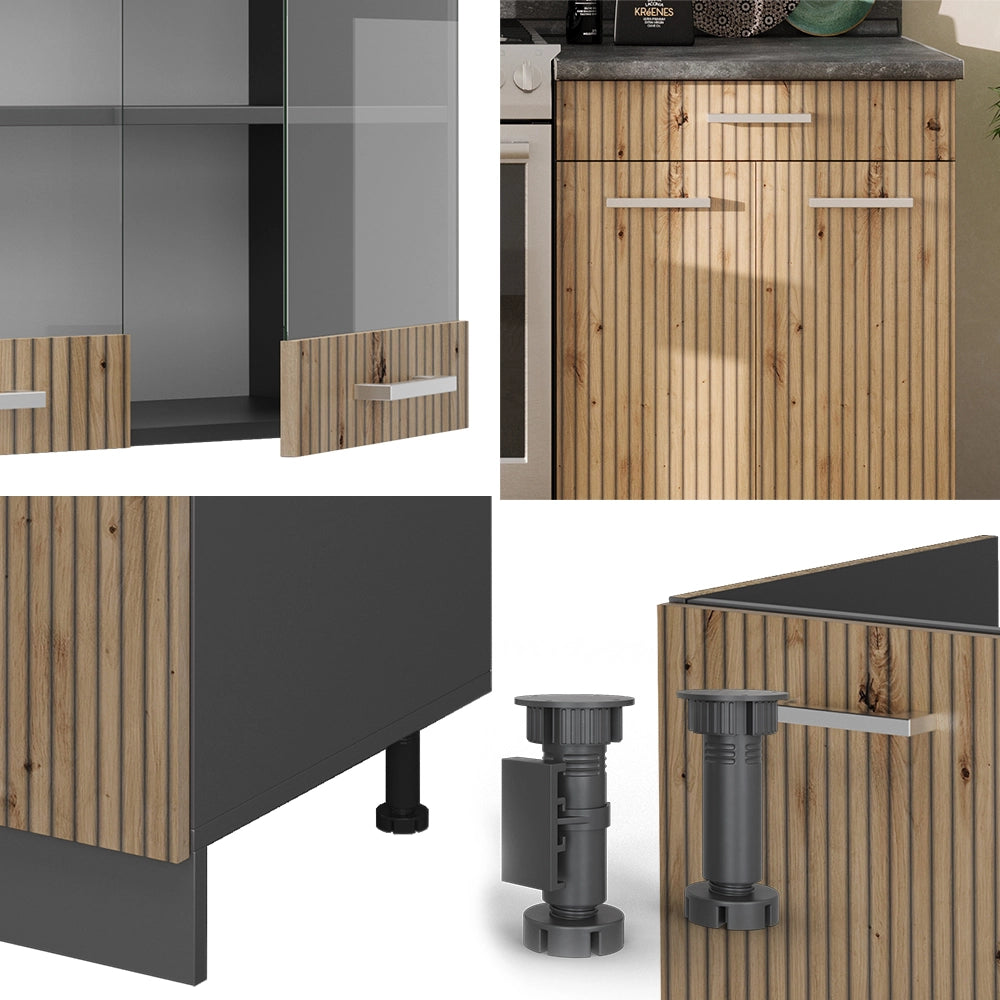 Cucina componibile R-Line Rovere artigianale/Antracite 200 cm, PL Rovere Vicco