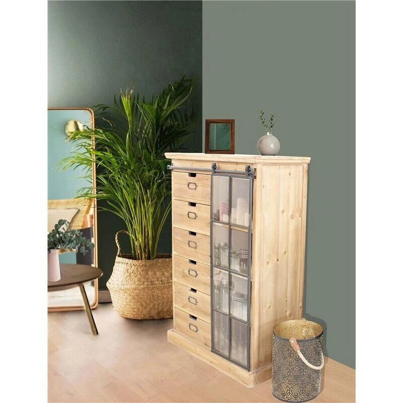 MOBILE CLAUDIUS CON ANTA SCORREVOLE E CASSETTI IN LEGNO 82 X 39,5 X H123 CM