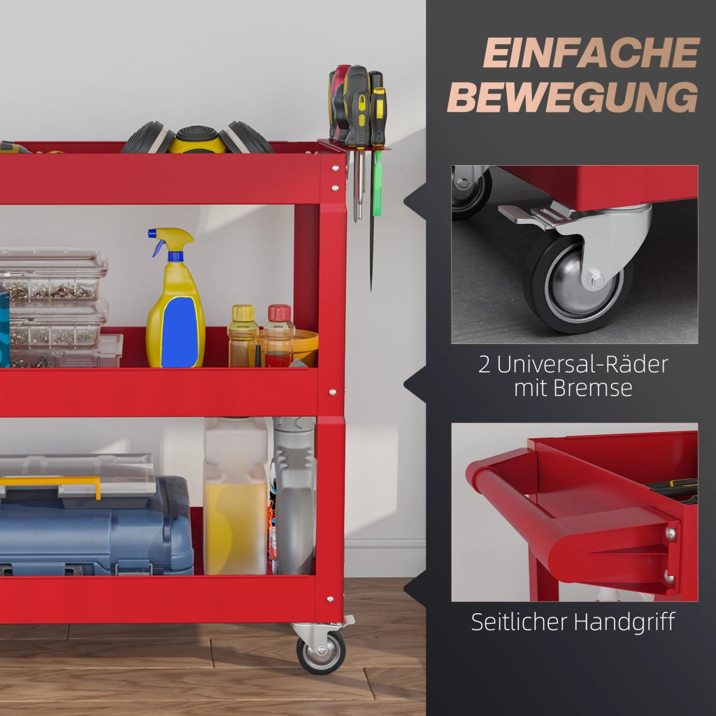 Carrello Portautensili 3 Cassetti ¨C Zephmum ¨C Rosso, Acciaio, 83x35.3x76 cm