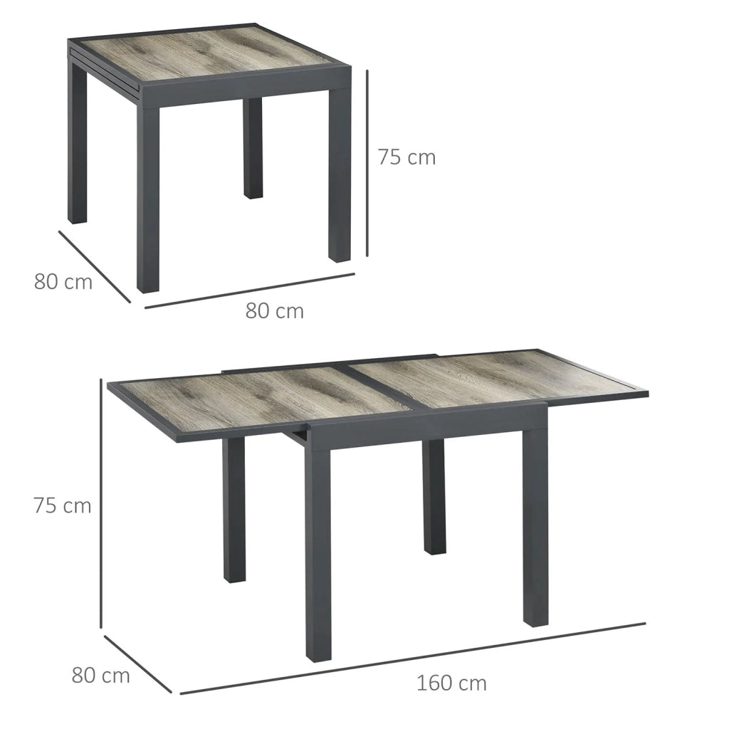 Tavolo da Giardino 80-160x80x75 cm Allungabile per 6 Persone in Plastica e Alluminio Beige