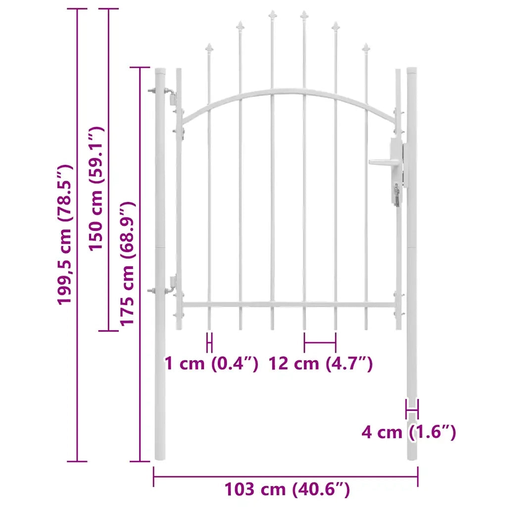 Cancello da Giardino in Acciaio-Porta da giardino 1x2 m Bianco