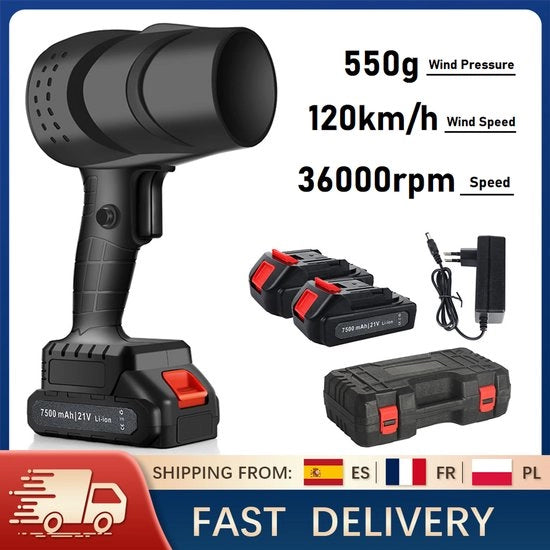 Ventilatore - Senza Fili - 36000 giri/min - 120 km/ora - 21 V Batteria