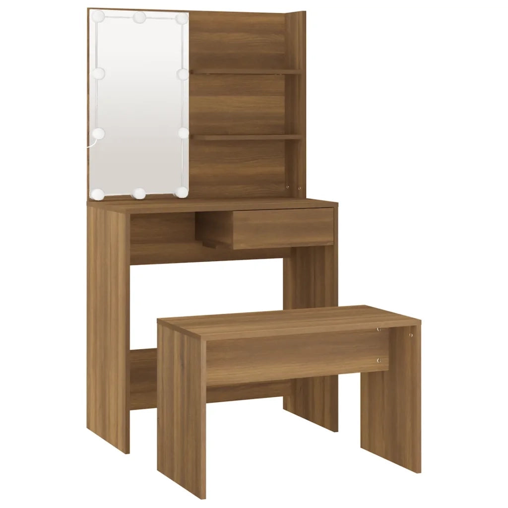 Set Tavolo da Toeletta con LED Rovere Marrone Legno Multistrato cod mxl 72020
