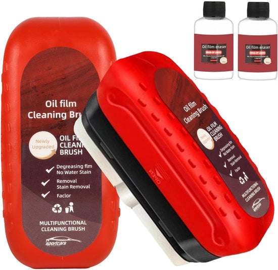 Kit di pulizia per film di olio, spazzola per auto per pulire il film di olio, spazzola multifunzionale per auto per pulire il film di olio, rimuovitore di film di olio sul vetro, 2 pulitori di vetro + 2 soluzioni aggiuntive