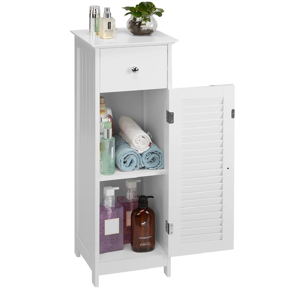 Mobile Bagno con Anta e Cassetto Mobiletto 2 Ripiani Legno MDF Bianco 32x30x87cm