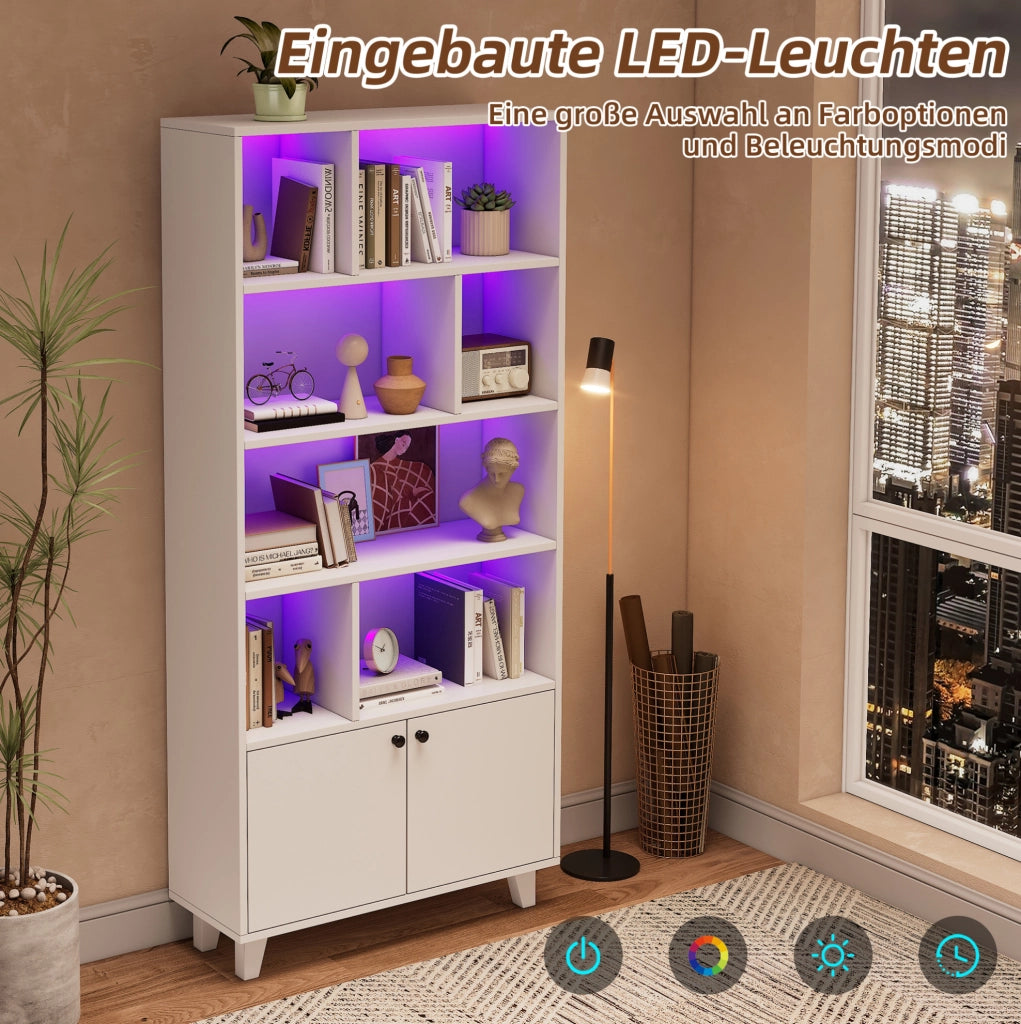 Libreria bianca 80x30x173 cm con LED e ante