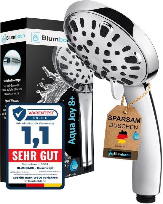 Douchekop idroregolatore + drusca 8-9 litri/min, douchekop 8 tipi di getto con funzione di arresto, douchekop idroregolatore, alta pressione handdouche, douchekop a risparmio d'acqua.