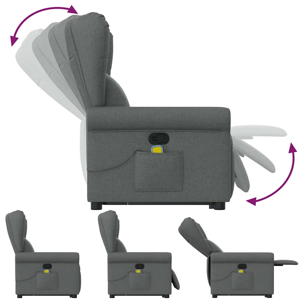 Poltrona | Sedia Relax Alzapersona Massaggi Reclinabile Grigio Scuro Tessuto