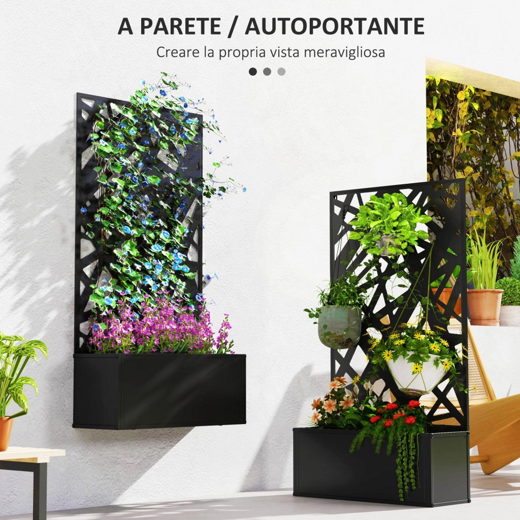 Fioriera Rettangolare con Traliccio per Piante Rampicanti 61x23x113 cm da Terra e Parete Nero