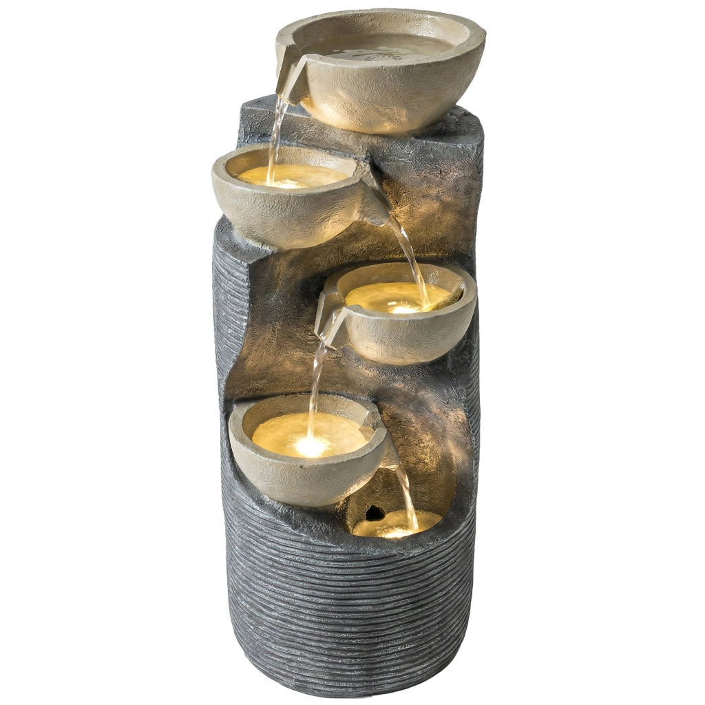 Fontana da giardino a 5 livelli con illuminazione LED pompa effetto pietra ¨C Zephmum ¨C 33x31x80 cm