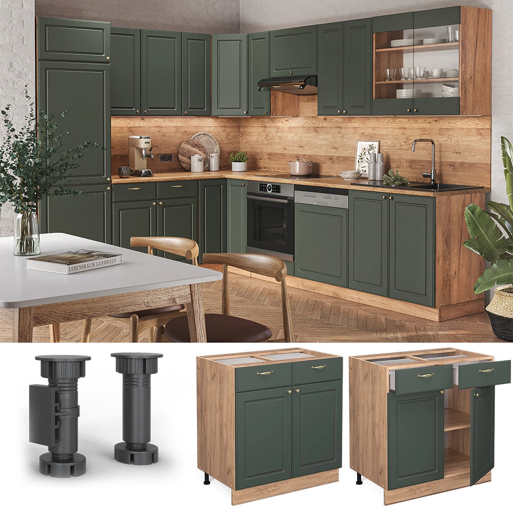Mobiletto base per cucina Fame-Line Verde-oro rustico/Rovere dorato 80 cm, PL Antracite Vicco