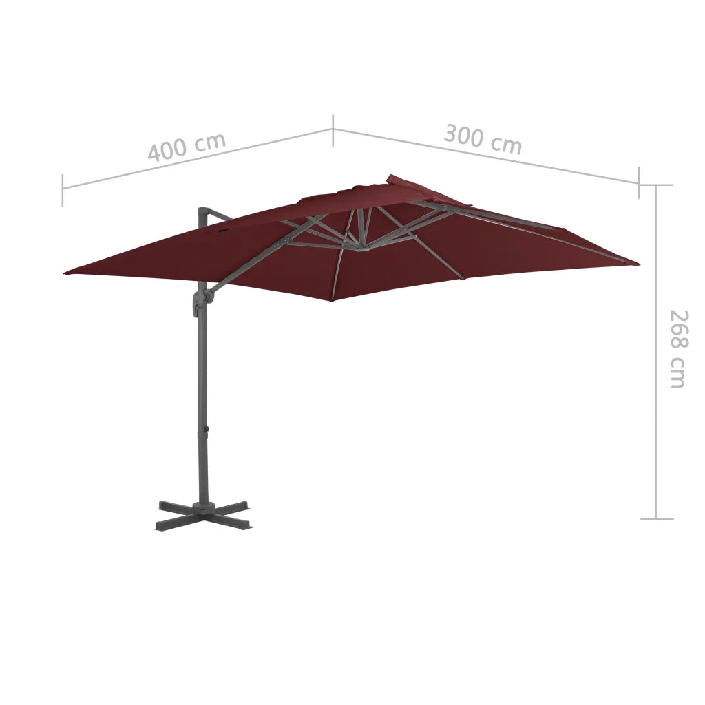 Ombrellone a Sbalzo con Palo in Alluminio 400x300 cm Bordeaux 312315