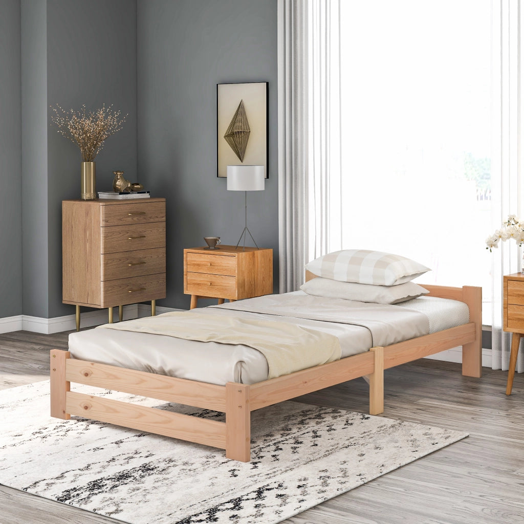 Letto in Legno Massello con Testiera e Doghe ¨C MINIMAL ¨C 90x200 Naturale