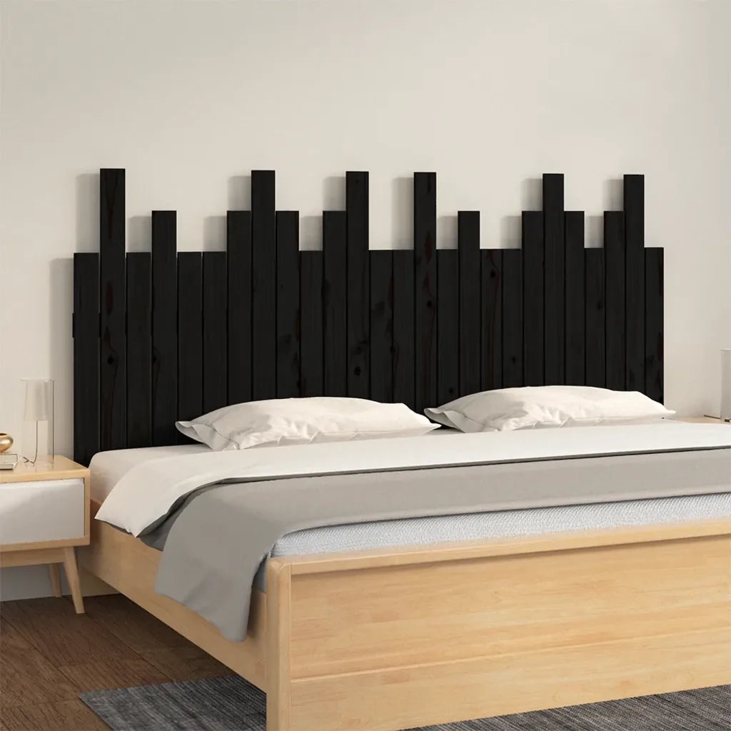 Testiera | Testata da Parete Nera 166x3x80 cm in Legno Massello di Pino