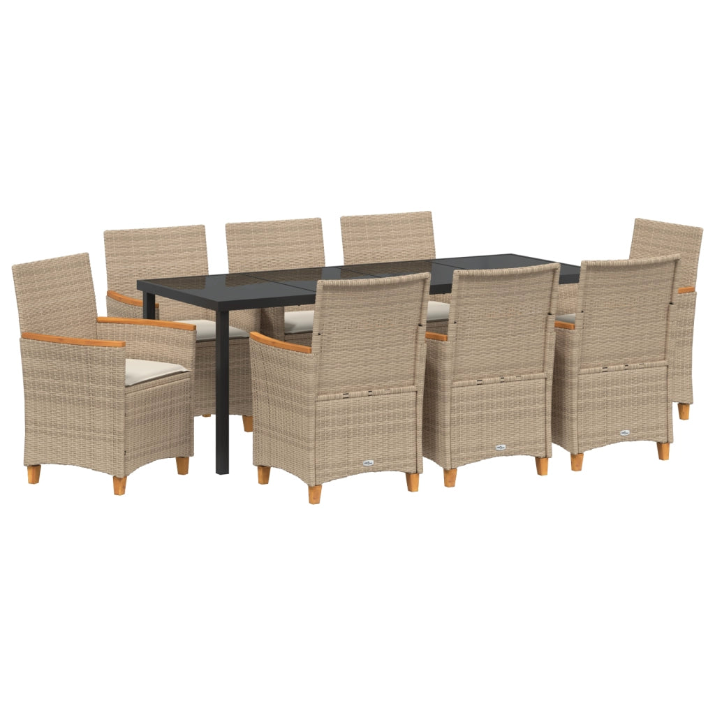 Set da pranzo da giardino con cuscini beige in polyrattan