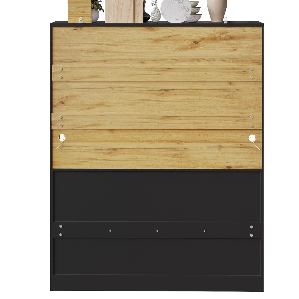 Credenza alta 140x40x175 cm con illuminazione LED controllabile da app in MDF nero