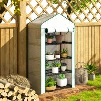 Serra da Giardino o Balcone con 4 Ripiani, Acciaio Zincato, Telone Rimovibile PE ad Alta Densità, 90x49x160cm, Bianco