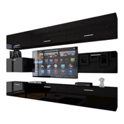 Set di mobili da soggiorno neri sospesi collezione CEPTO VII 249cm, 8 porte