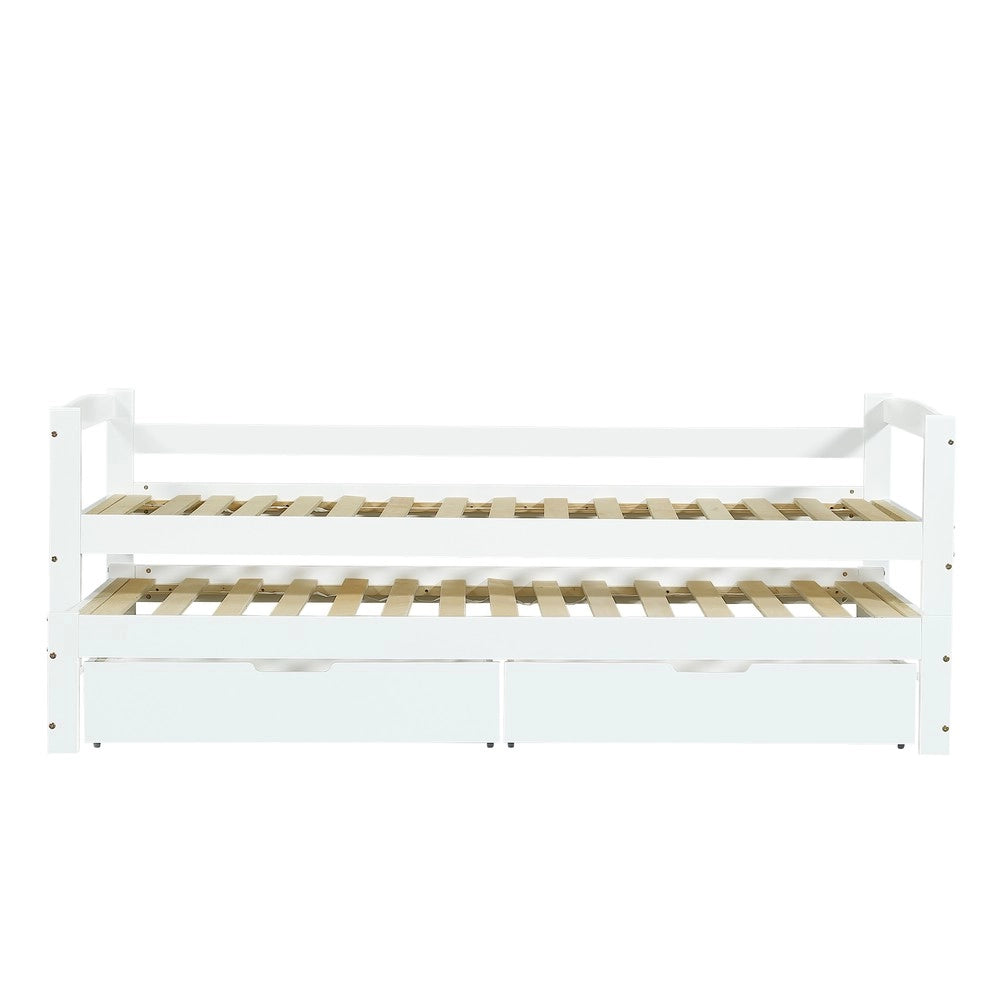 Letto Singolo Estraibile con Cassetti in Legno Massello ¨C MINIMAL ¨C Bianco 90x200