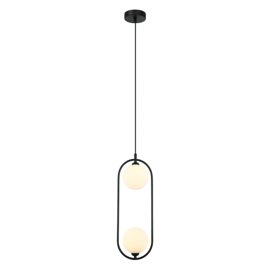 Lampada a sospensione moderna nera 2 sfere vetro Italux