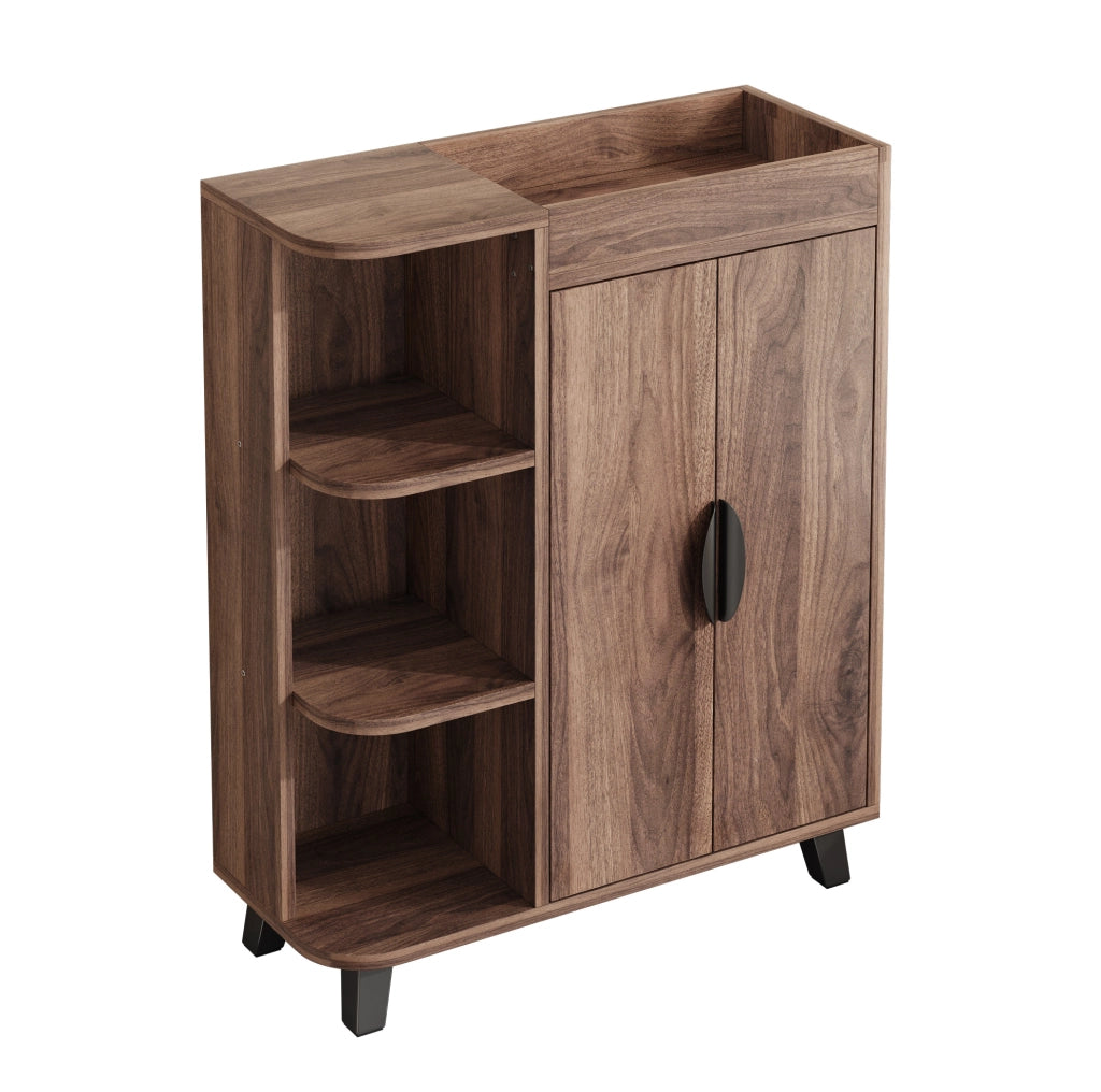 Scarpiera 80x32x99 cm salvaspazio con scomparti aperti e armadietto in pannello truciolare noce