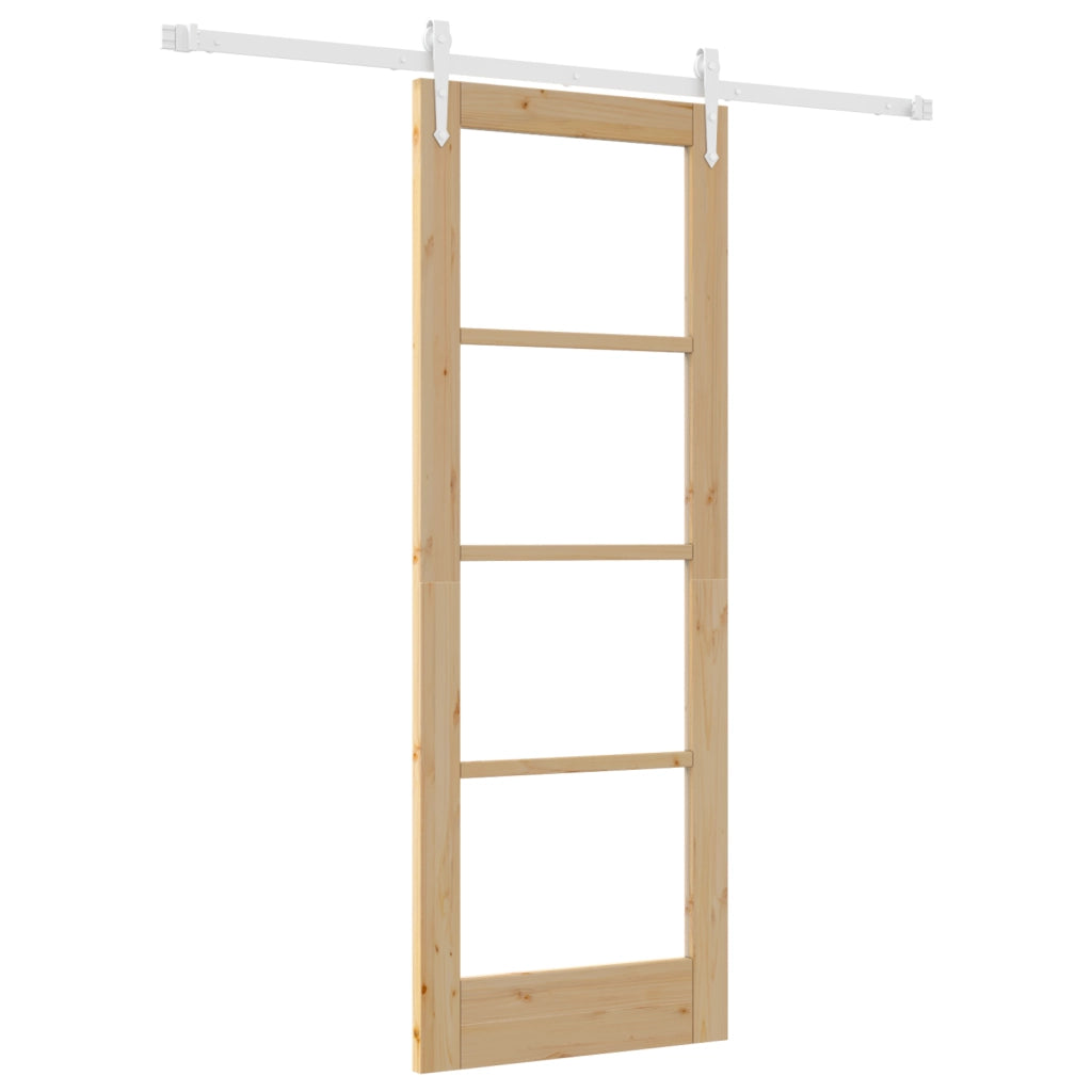 Set Porta Scorrevole  con Hardware 73.5x198.5 cm Legno Massello di Pino