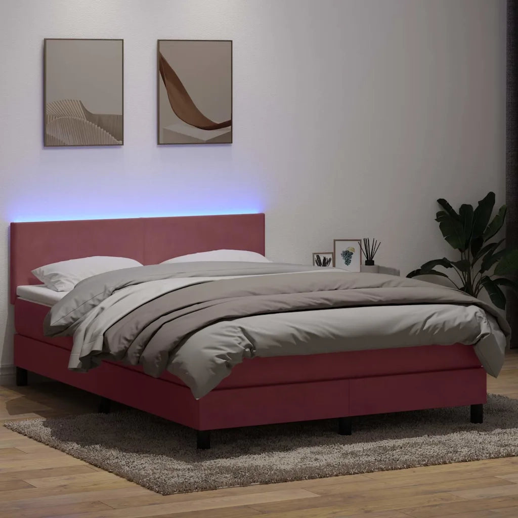 Letto a Molle con Materasso e LED Rosa 160x210 cm in Velluto 3316700
