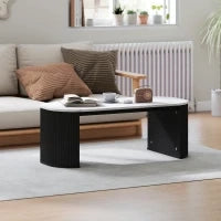 Tavolino ovale, tavolino d'appoggio effetto marmo, angoli arrotondati piedi spessi, 110 x 50 x 40 cm, nero