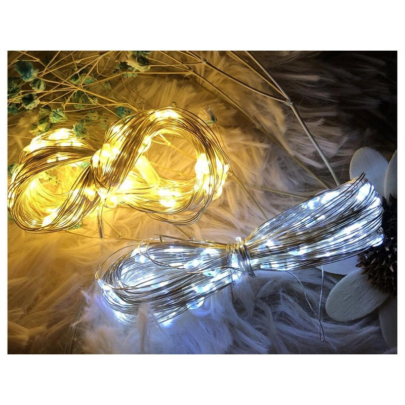 Stringa Led A Batteria Filo Rame Con 50 Luci Bianco Caldo Giallo 5 Metri IP67 4,5V Decorazione Natale