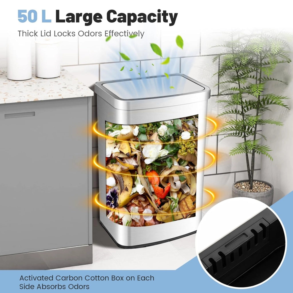 Pattumiera con sensore da 50 l, con sensore automatico, per cucina, ufficio, 39 x 29,5 x 60 cm
