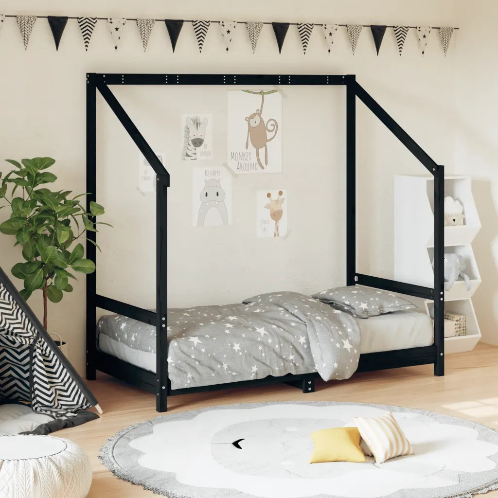 Giroletto per Bambini | Letto Infantile | Lettino Nero 80x160 cm in Legno Massello di Pino