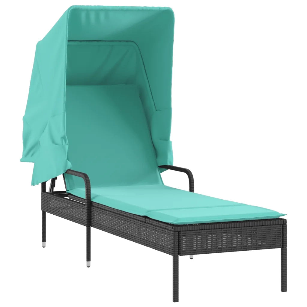 Lettino prendisole con tettuccio e Tavolino in Polyrattan Nero 368205