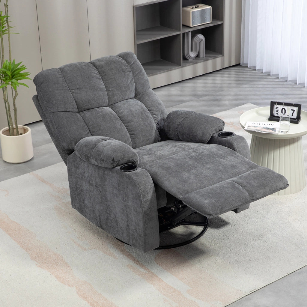 Poltrona Relax Reclinabile Girevole con Poggiapiedi ¨C Minimal ¨C Grigio Scuro 88x96x108cm