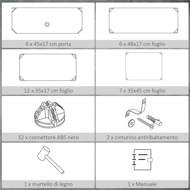 SCARPIERA MODULARE SALVASPAZIO CON 6 SCATOLE IN PLASTICA PP E ACCIAIO, 49X36.5X108 CM, NERO E TRASPARENTE