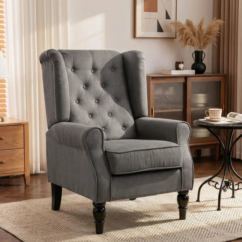 Poltrona Relax Grigio Tessuto con Gambe Legno e Cuscini Sfoderabili ¨C zephmum ¨C 74x86x102 cm
