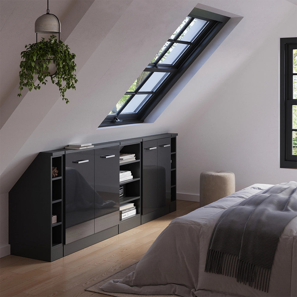 Mobile cucina sottotetto R-Line Antracite lucido/Antracite 210 cm Set di 5 Vicco