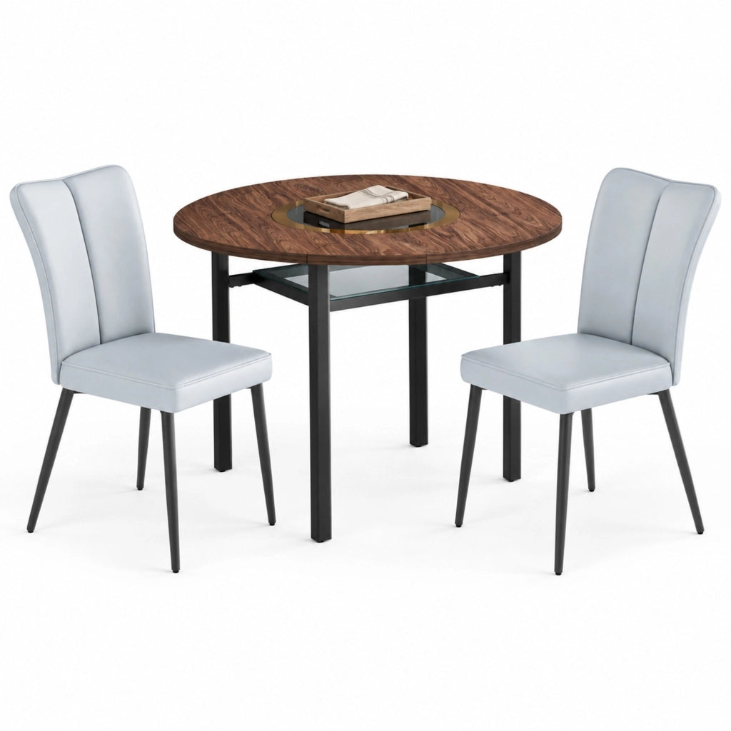 Set tavolo da pranzo rotondo con 2 sedie, marrone e grigio