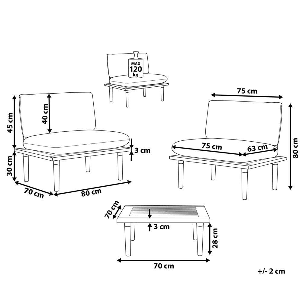 Set Divani Da Giardino Cuscini Grigi In Legno Massello Di Acacia Set Conversazione Da Esterno Moderno A 2 Posti Poltrone Con Tavolino Cuscini Grigi