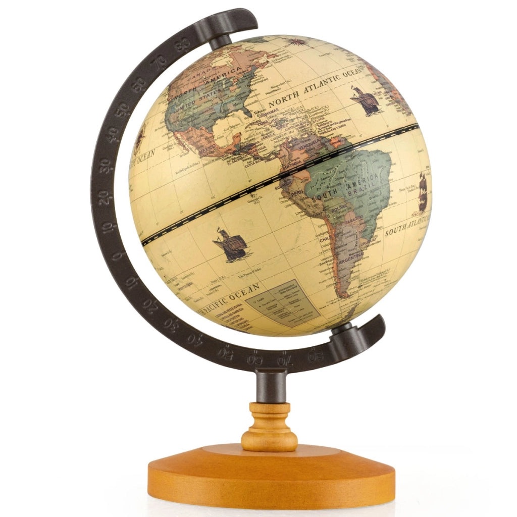 Mappamondo rotante con base in legno per bambini e adulti, Mappamondo mappa moderna e colori vintage-Decorazioni casa
