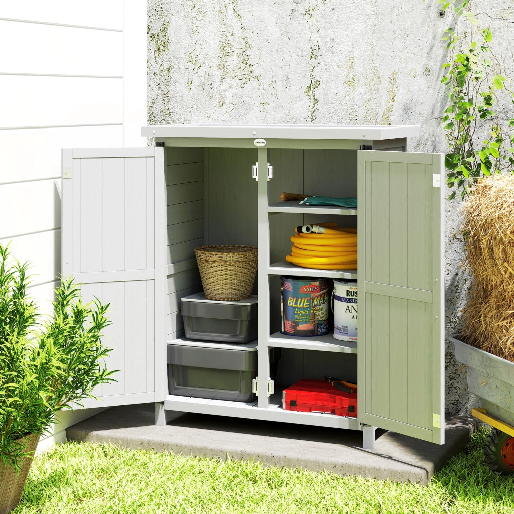 Armadio da giardino ¨C zephmum ¨C legno massello, 3 ripiani, 2 ante, grigio, 75x40x90 cm