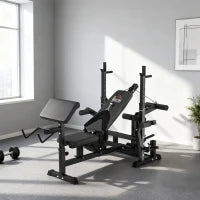 Panca da Palestra Regolabile con Supporto per Bilanciere, in Acciaio e PU, 210x110x103-123 cm, Nero