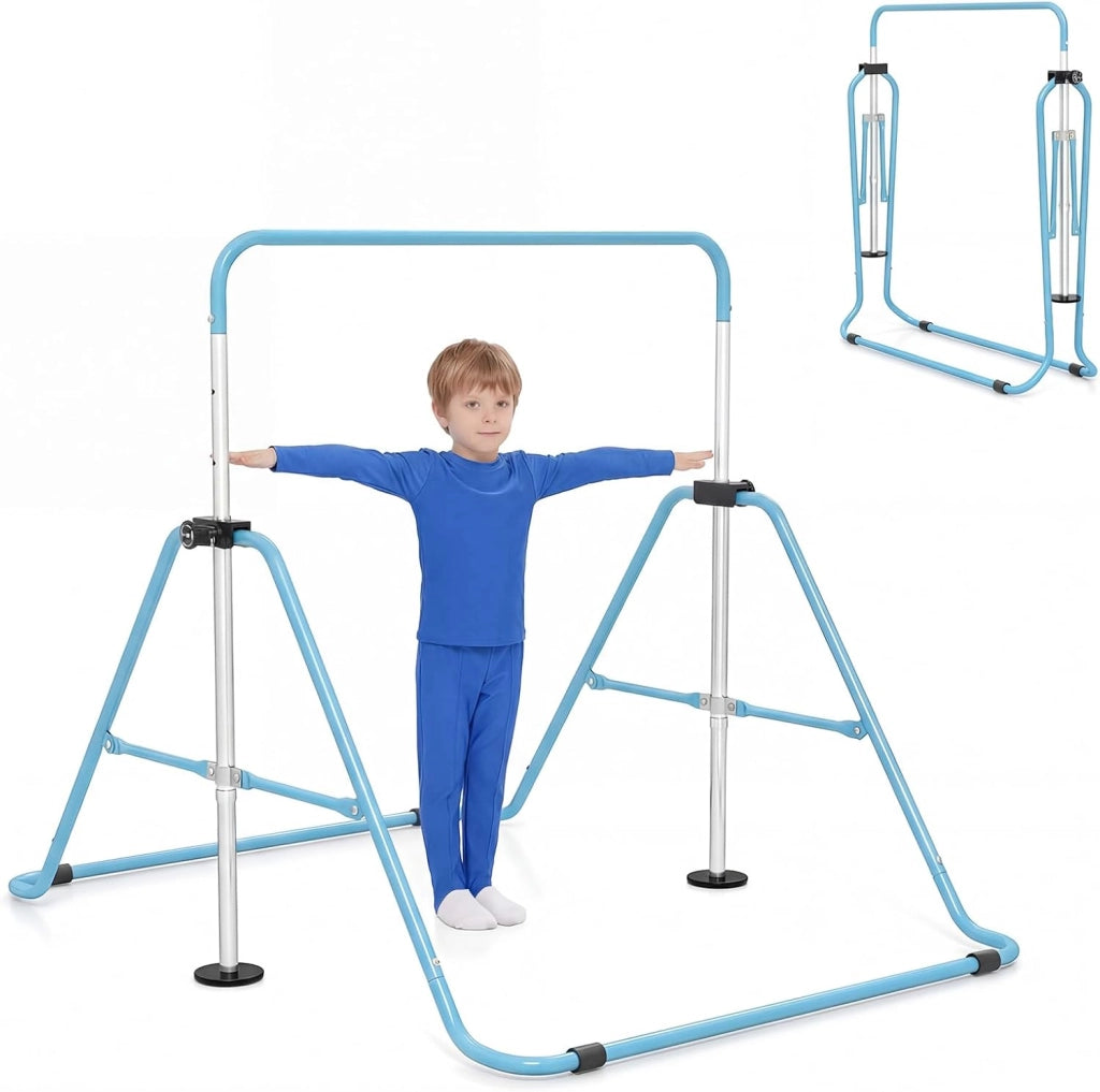 Sbarra Ginnastica Artistica per Casa Pieghevole, Barra Orizzontale Regolabile in Altezza con Base Antiscivolo, Barra Ginnastica per Bambini da 3 a 12 Anni