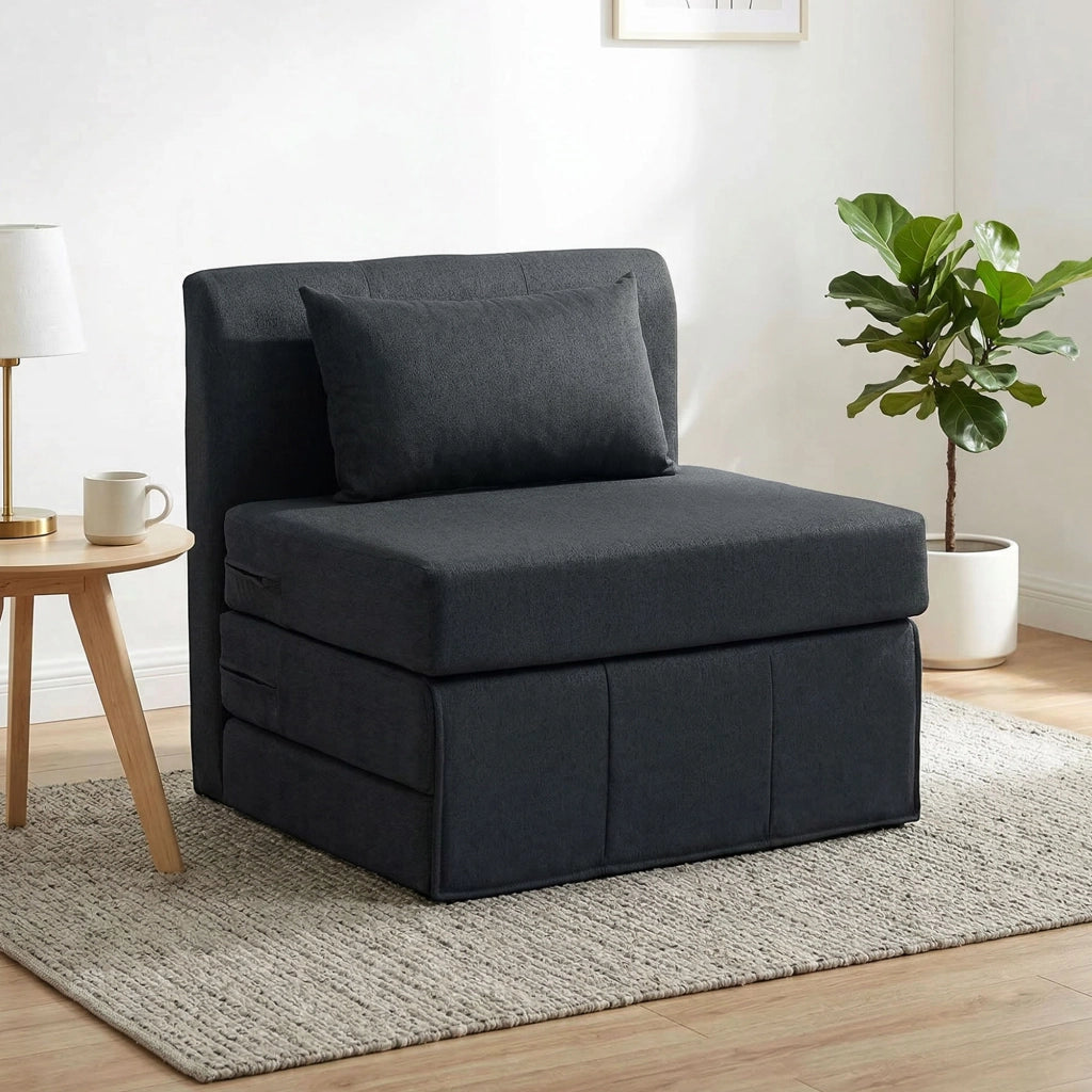 Letto divano imbottito pieghevole ¨C zephmum ¨C tessuto lino grigio scuro