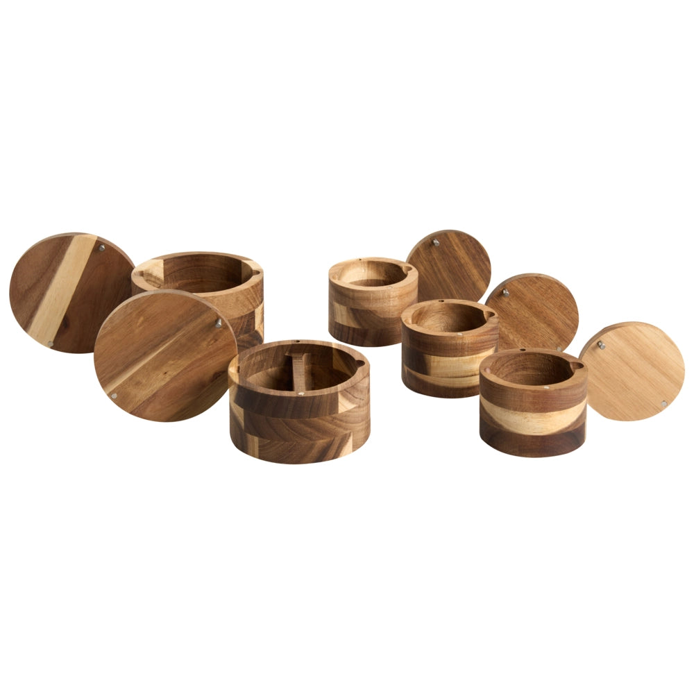 Set di 5 barattoli per spezie in legno di acacia marrone con coperchio - Contenitori per sale e pepe - Accessori decorativi da cucina